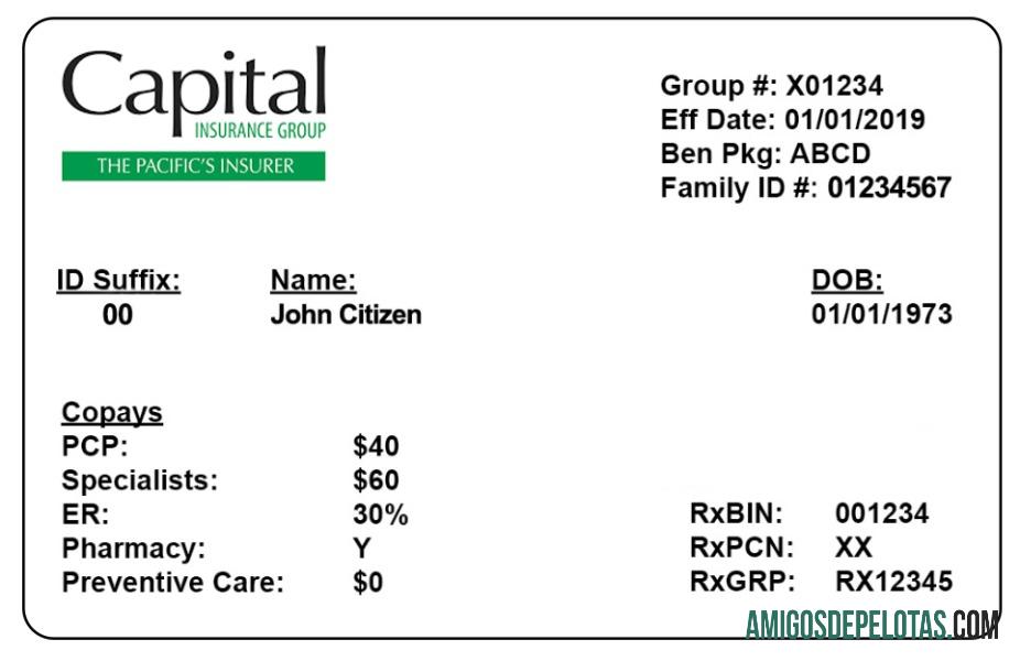 Cartão de seguro saúde de Vanuatu amostra